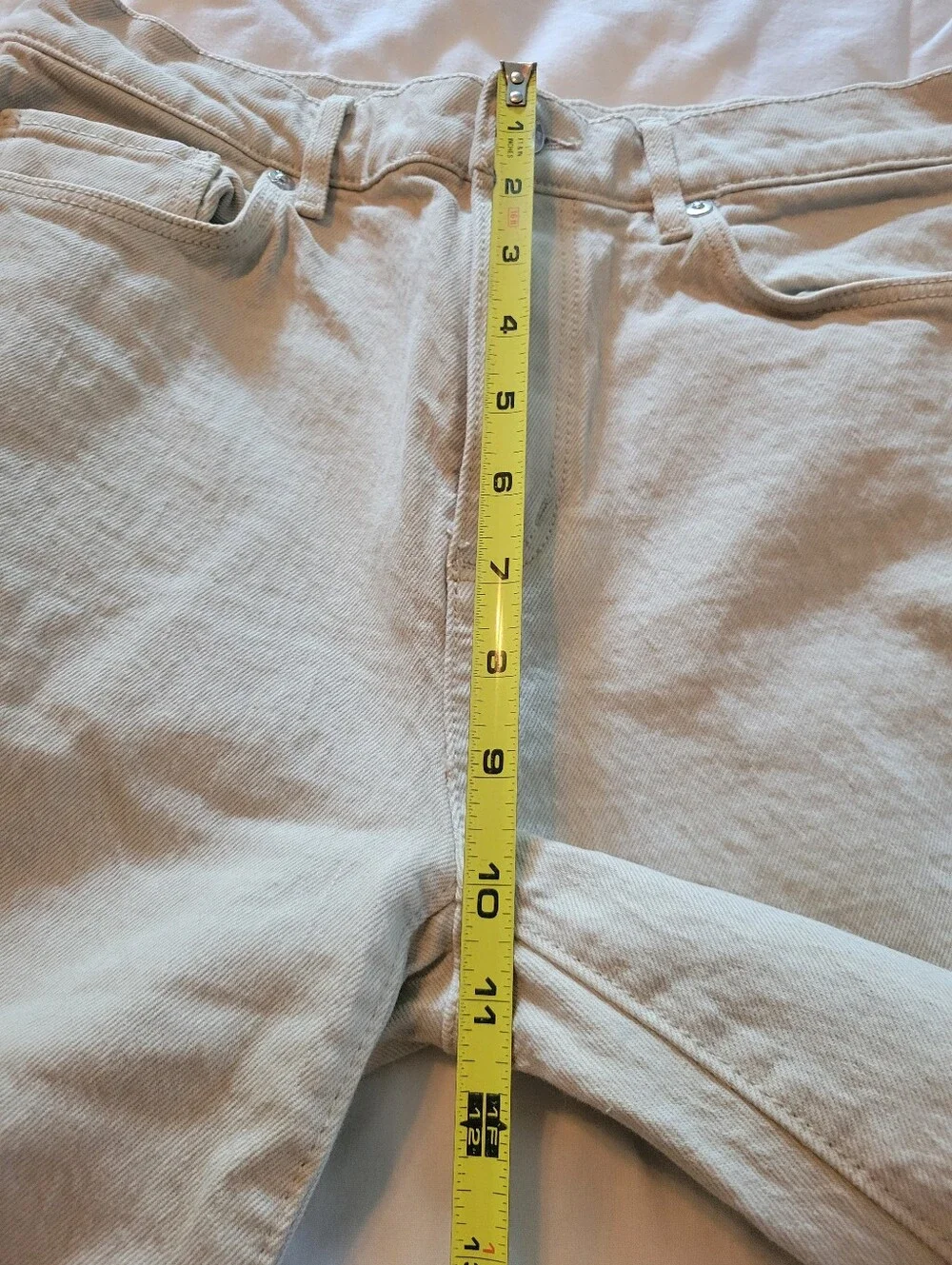 LOFT Frayed High Waisted Straight Crop Stone Cream Color Jeans 99% Cotton Sze 25